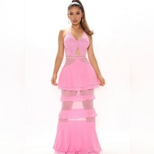 Pink Maxi Dress Spaghetti Straps Tiered Ruffles